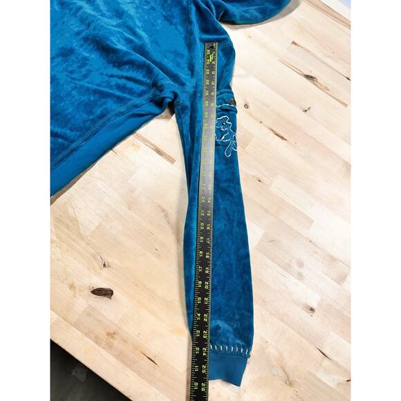 90’s Y2K Twisted Heart Teal Hooded Velour Floral Rhinestone Jacket Women’s Sz S - Picture 6 of 7